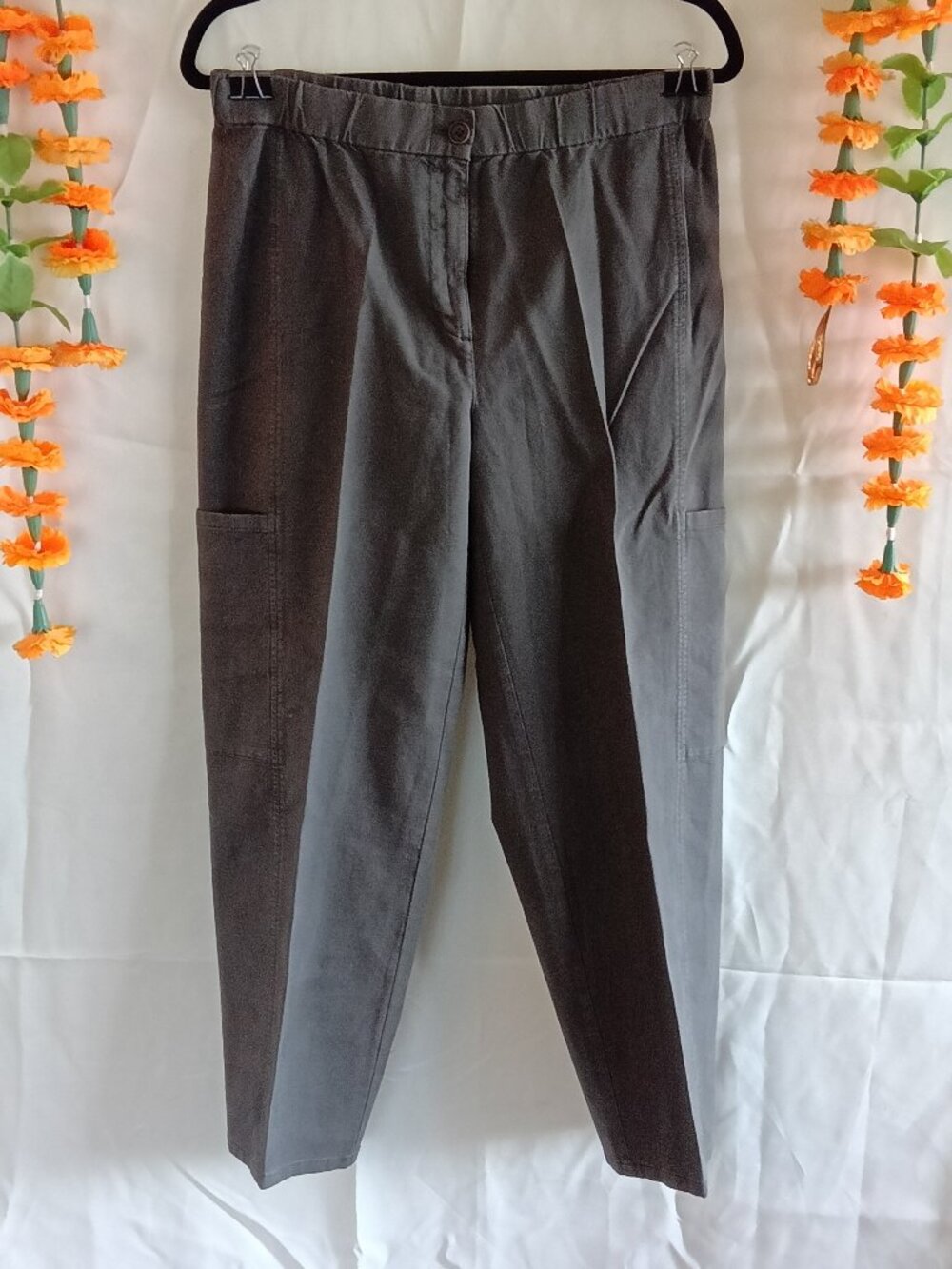 NWT Eileen Fisher Graphite Organic Linen Délavé Lantern Pant - Small Women's